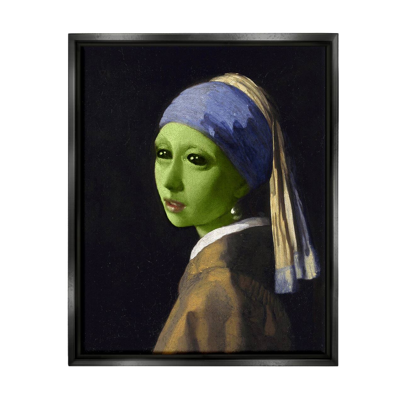 Stupell Industries Girl With Pearl Earring Alien Framed Floater Canvas Wall Art